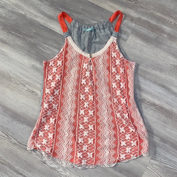 Maurices coral lace crochet overlay tank top size medium - Picture 1 of 4